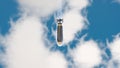 3D Illustration of a bomb with propeller fuze falling through clouds