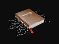 3d Illustration of book with electronic integrated chip, isolated black