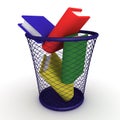 3D illustration of books thrown in waste bin Royalty Free Stock Photo