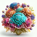 3d illustration of a bouquet of colorful flowers on a white background Generative AI