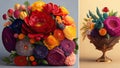 3d illustration of a bouquet of different flowers in a vase
