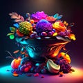 3d illustration of a bowl full of fresh fruits and vegetables. AI Generated