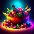 3d illustration of a bowl full of fresh fruits and vegetables. generative AI