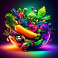 3d illustration of a bowl full of fresh vegetables and fruit. generative AI