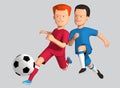 3d illustration boys football players run with a ball