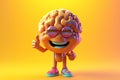 3d illustration of brain cute character in glasses with thumb up. Ai generated Royalty Free Stock Photo
