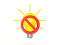 3D illustration of bright yellow light bulb with forbidden sign