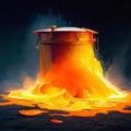 3d illustration of a bucket of water and fire on a black background Generative AI