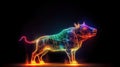 3d illustration of the bull sculpture to use in motion graphics, in the style of made of wire, dark cyan and light amber,