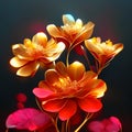 3d illustration of a bunch of beautiful flowers on a dark background AI generated