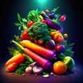 3d illustration of a bunch of fresh vegetables on a dark background AI generated