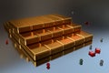 3d illustration with a bunch of gold bars and precious stones