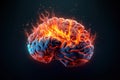 A 3d illustration of a burning brain on a black background, created by Generative AI