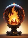 3d illustration of burning fire with black glass sphere on black background Royalty Free Stock Photo