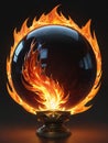 3d illustration of burning fire with black glass sphere on black background Royalty Free Stock Photo