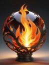 3d illustration of burning fire with black glass sphere on black background Royalty Free Stock Photo