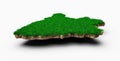 3D illustration of the Burundi map with grass and soil texture on a white background