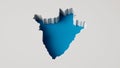 3d illustration of Burundi map with inner extrudes sea depth with inner shadow