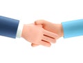 3D illustration of business handshake. Cartoon shaking human hands. Successful agreement, deal concept, contract partnership