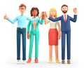 3D illustration of business team Informal greeting. Happy working people giving high five and gesturing ok sign. Royalty Free Stock Photo