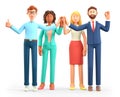 3D illustration of business team Informal greeting. Happy working people giving high five and gesturing ok sign.