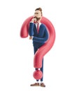 3d illustration. Businessman Billy looking for a solution