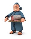 The 3d illustration the businessman with sausage and a knife