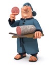 The 3d illustration the businessman with sausage and a knife