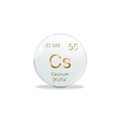 3D-Illustration, Caesium symbol - Cs. Element of the periodic table on white ball with golden signs. White background
