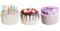 3d illustration of 3 cakes decorated