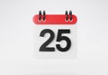 3d illustration calendar icon with the date 25th on white background Royalty Free Stock Photo