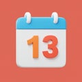 3D illustration of a calendar page showing the number 13. The calendar has a white