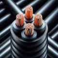 Copper electric cable on a black background. 3d illustration, generative ai