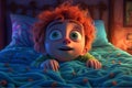 3d illustration of a little girl lying in his bed at night Ai Generative