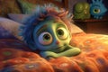 3d illustration of a little girl lying in his bed at night Ai Generative