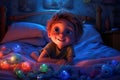 3d illustration of a little boy lying in his bed at night Ai Generative