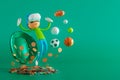 3d illustration. 3d cartoon character rendering. VR glasses object. sports technology connection. gameplay futuristic. sport