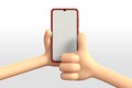 3d illustration of Cartoon hand holding smartphone on white background. Cartoon phone device Mockup. online shopping