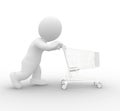 3D illustration of a cartoon pushing shopping cart