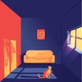 3D illustration of a cat in a room staring at the window. Flat illustration inside an apartment Royalty Free Stock Photo