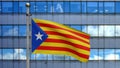 3D illustration Catalonia independent flag in modern city. Catalan estelada Royalty Free Stock Photo