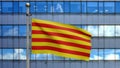 3D illustration Catalonia independent flag in modern city. Catalan Royalty Free Stock Photo