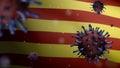 3D illustration Catalonia independent flag Coronavirus. Covid19 Catalan