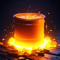 3d illustration of a cauldron full of hot soup on a wooden table Generative AI