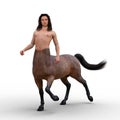 3D rendering of a centaur half man, half horse creature from Greek mythology walking isolated on a white background