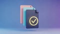 A 3D illustration of a checkmark on a file folder with colorful documents in the background Royalty Free Stock Photo