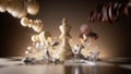 3d illustration, chess game aggressive attack. White king chess piece destroys opponents. Business planning, success concept, Royalty Free Stock Photo