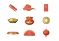 3d illustration Chinese New Year elements set on white background Royalty Free Stock Photo