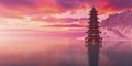 Twilight Serenity: Pagoda by the Purple Sea