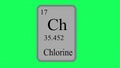 Chlorine. Element of the periodic table of the Mendeleev system on green screen Royalty Free Stock Photo